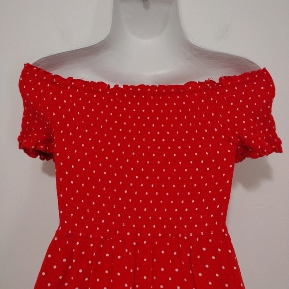 Love Tree - Polka Dot Off Shoulder Mini Dress - Picture 6 of 9